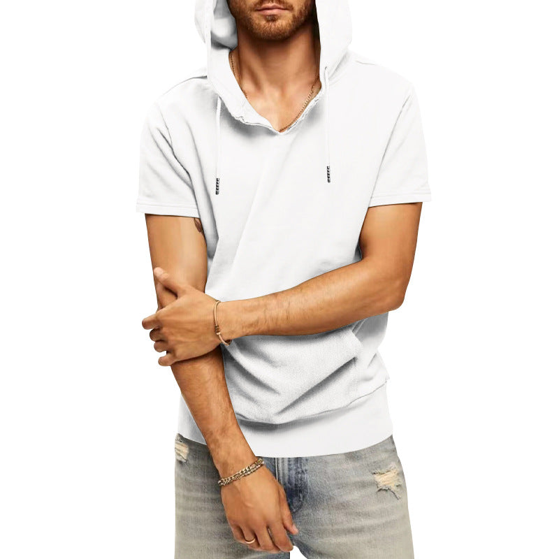 Herren lässiges Kurzarm-Hoodie mit praktischer Kängurutasche R&B