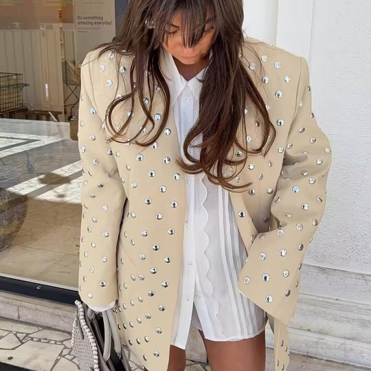 Damen eleganter Blazer mit funkelnden Pailletten und modernem Schnitt R&B