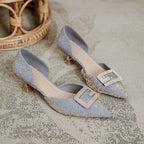 Damen elegante Sling-Pumps mit kunstvollem Blumenrelief und funkelndem Schmuck