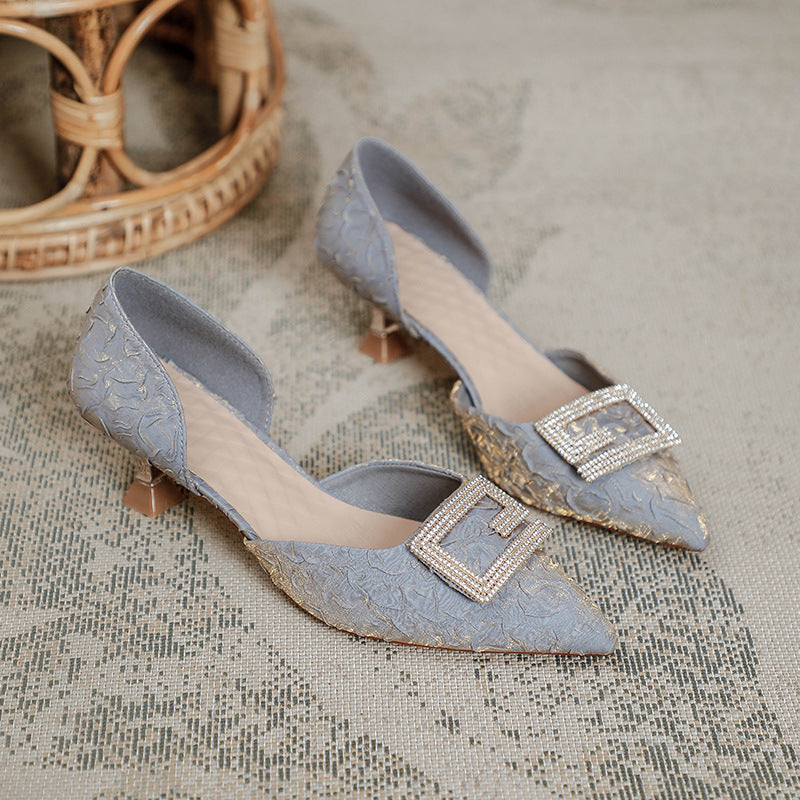 Damen elegante Sling-Pumps mit kunstvollem Blumenrelief und funkelndem Schmuck