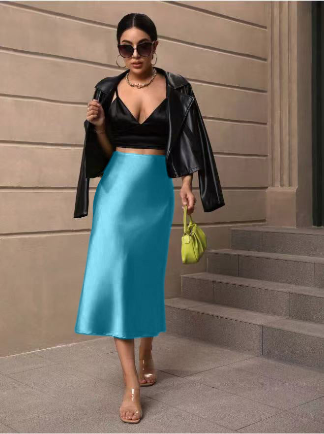 Damen Satin Rock mit schwingendem Saum und elegantem Schnitt R&B