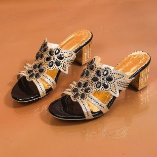Damen elegante Sandaletten mit dekorativen Blütenapplikationen R&B