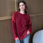 Damen kuscheliger Strickpullover mit kontrastierenden Akzentdetails R&B