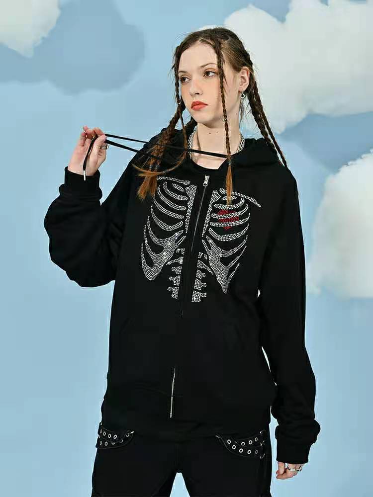 Damen Kapuzenpullover mit modernem Skelett-Print R&B