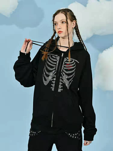 Damen Kapuzenpullover mit modernem Skelett-Print R&B