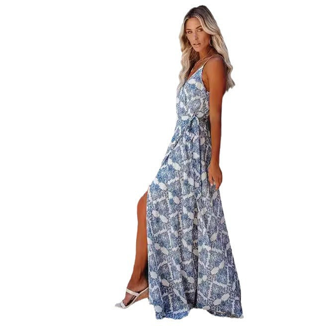 Damen elegantes Maxi-Kleid mit Chic-Wickel-design und seitlichem Schlitz R&B