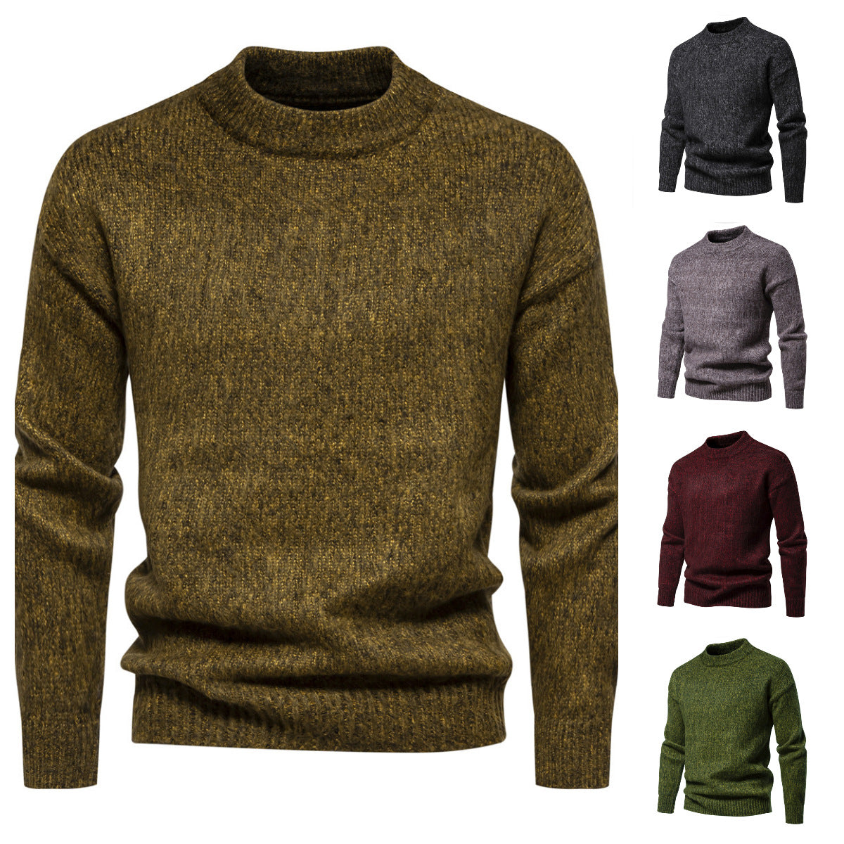 Herren Strickpullover mit hohem Kragen und strukturierter Oberfläche