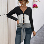 Damen Strickjacke mit bindbarem Detail und gestreiftem Muster R&B