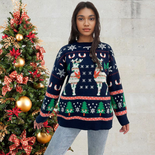 Damen festlicher Strickpullover mit Weihnachtsmotiv R&B