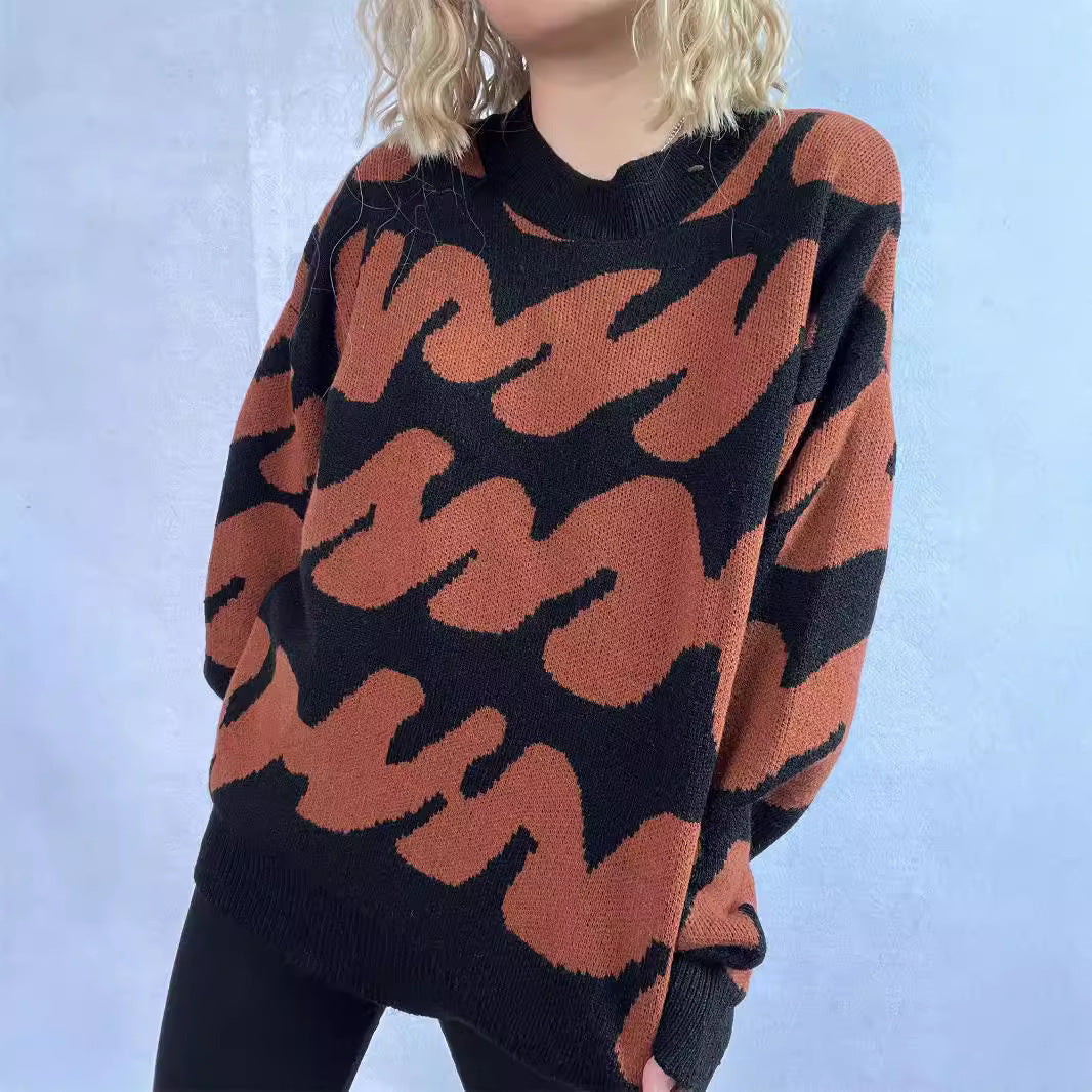 Damen lässiger Pullover mit modernem Farbblockdesign und voluminösen Ärmeln R&B