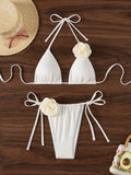 Damen Triangel-Bikini mit verspielten Blütenapplikationen und verstellbaren BindR&Bändern R&B