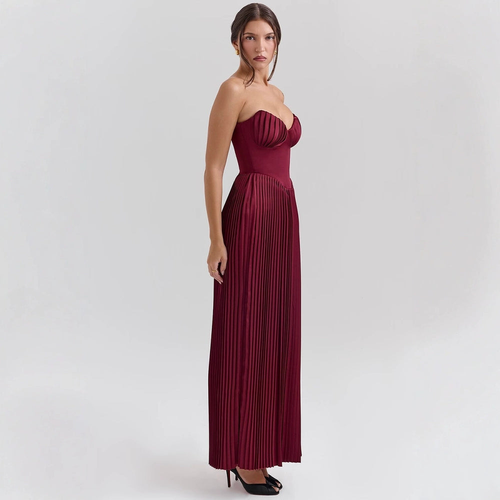 Damen Maxikleid mit herzförmigem Ausschnitt und plissierten Details R&B