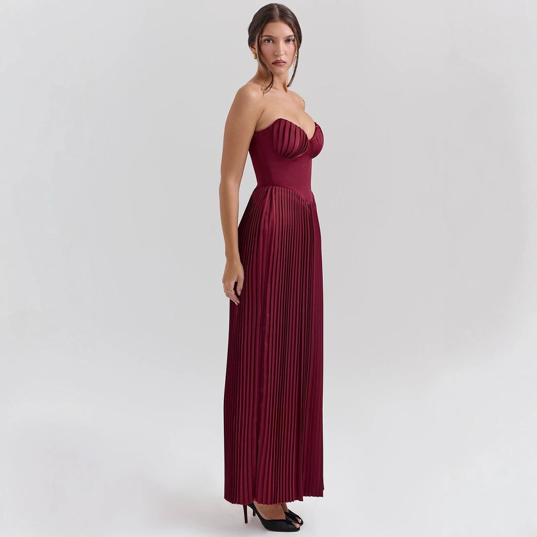 Damen Maxikleid mit herzförmigem Ausschnitt und plissierten Details R&B
