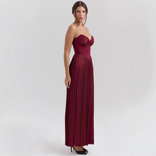 Damen Maxikleid mit herzförmigem Ausschnitt und plissierten Details R&B