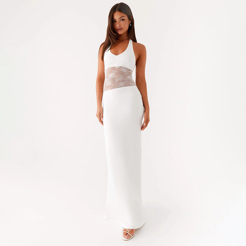 Damen Elegantes Maxikleid mit romantischer Spitzenmitte R&B