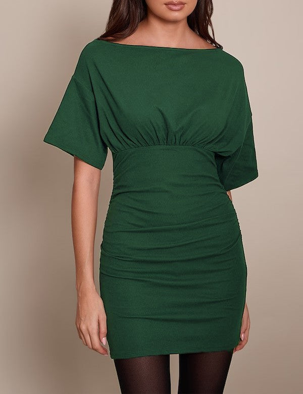 Damen figurbetontes Wickelkleid mit Raffungen und weiten Ärmeln R&B