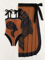 Damen Badeanzug-Set mit transparentem Rock und individuell anpassbaren Trägern R&B