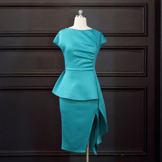 Damen elegantes Wickelkleid mit voluminösem Schößchen R&B