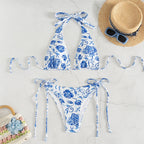 Damen Triangel-Bikini mit floralem Design und verstellbaren BindR&Bändern R&B