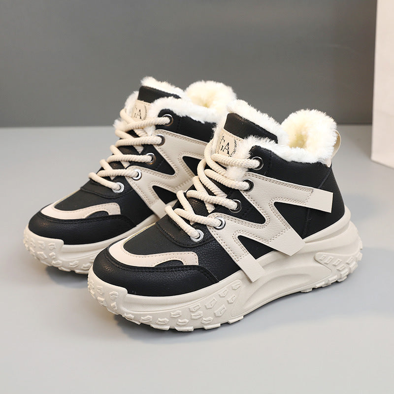 Damen warme High-Top Sneakers mit flauschigem Innenfutter und robuster Profilsohle R&B