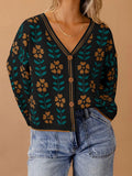 Damen Strickjacke mit floralem Design und Knopfdetails R&B