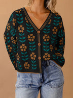 Damen Strickjacke mit floralem Design und Knopfdetails R&B