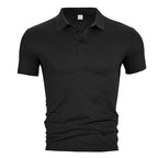 Herren nan figurbetontes Kurzarm-Poloshirt aus elastischem Jersey mit Hemdkragen und kurzer Knopfleiste R&B