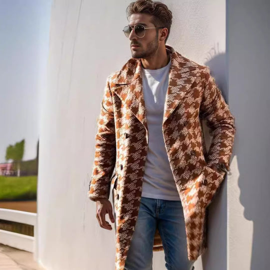 Herren eleganter Mantel im Hahnentrittmuster R&B