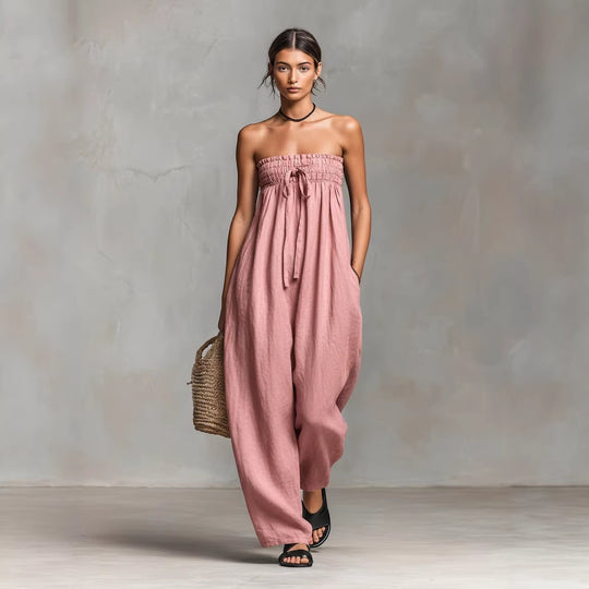 Damen Lässiges Jumpsuit mit elastischem Oberteil und weitem Bein R&B