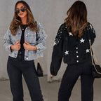 Damen Jeansjacke mit auffälligen Applikationen und oversized Schnitt R&B