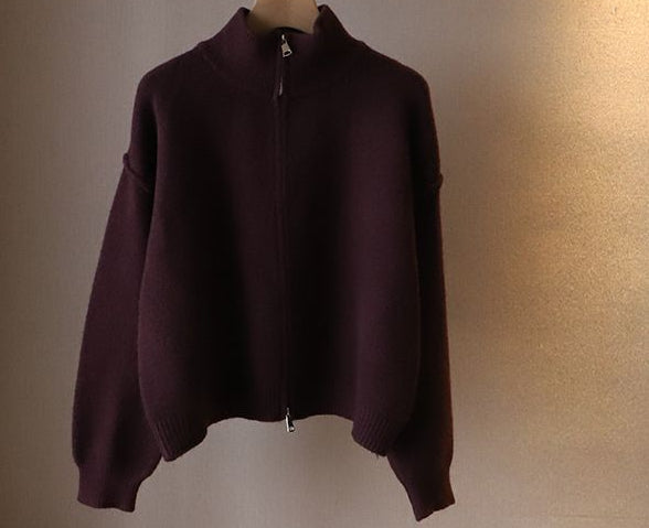 Damen Oversized Knitted Pullover mit halbem Reißverschluss R&B
