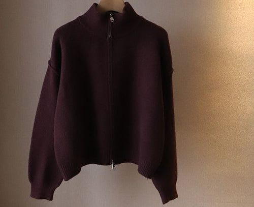 Damen Oversized Knitted Pullover mit halbem Reißverschluss R&B