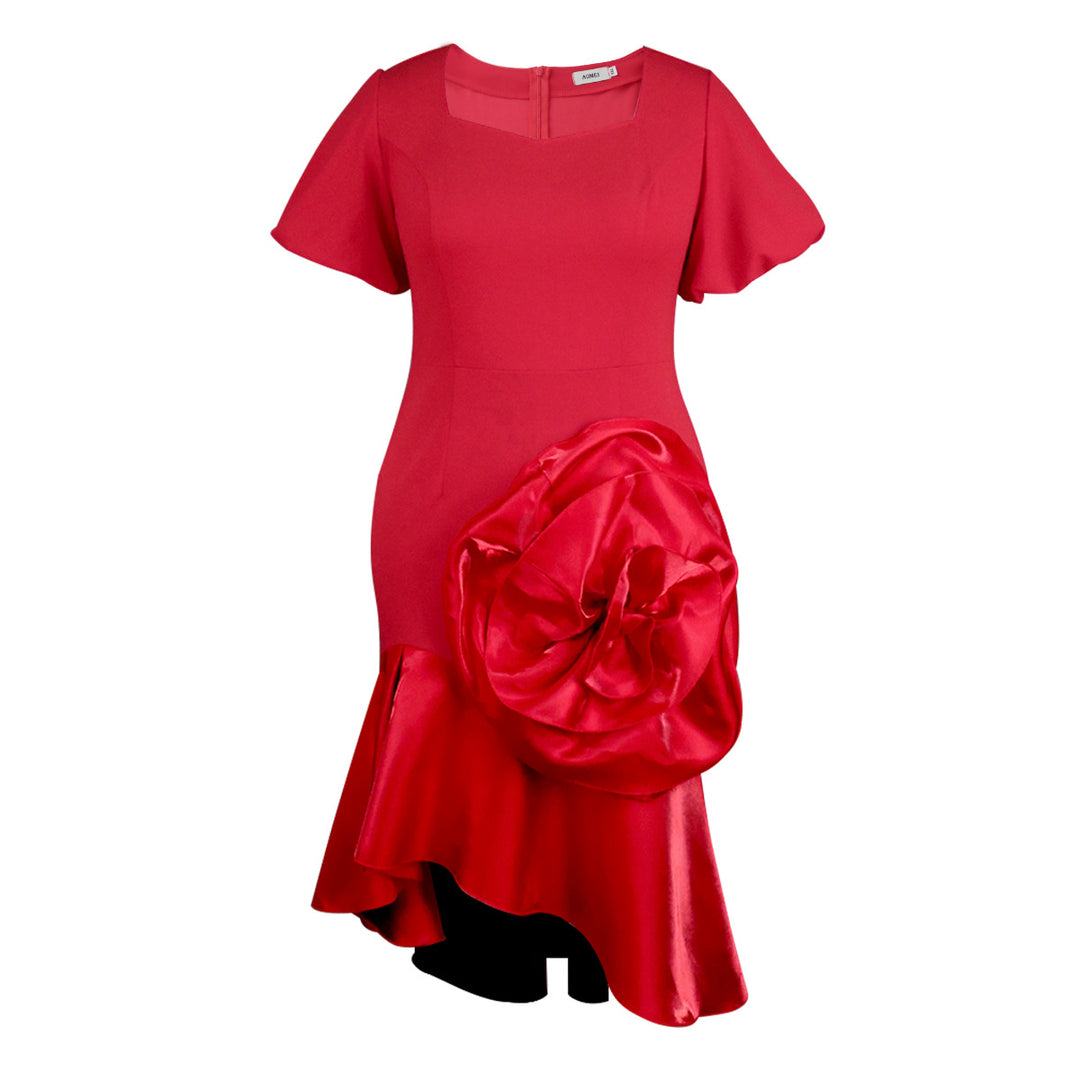 Damen Elegantes Abendkleid mit voluminösem Blumenakzent R&B