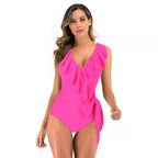 Damen Einteiliger Badeanzug mit raffinierten Rüschendetails und eleganter Schleife R&B