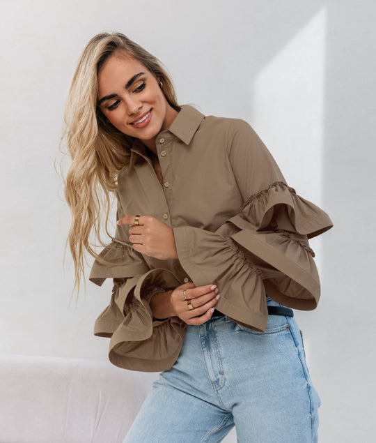 Damen Bluse mit voluminösen Rüschenärmeln R&B