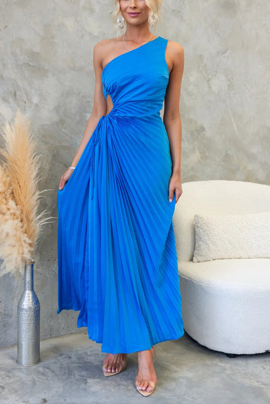 Damen Maxikleid mit Raffiniertem Faltenwurf und Asymmetrischem Design R&B