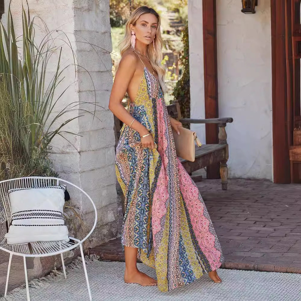 Damen Maxikleid mit lässigem V-Ausschnitt und verspieltem Muster R&B