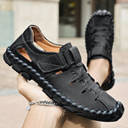 Herren Bequeme Leder-Sandalen mit verstellbarem Klettverschluss R&B