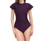 Damen Schwimmanzug mit Reißverschluss und Stylischen Rüschendetails R&B