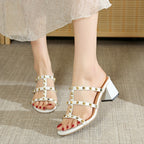 Damen Design-Sandalen mit Nietenakzenten und modernem Blockabsatz