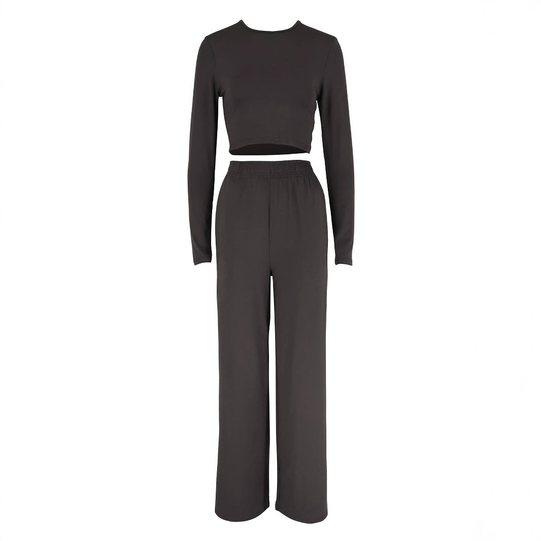 Damen Elegantes Zweiteiliges Set mit cropped Oberteil und weiten Hosen R&B