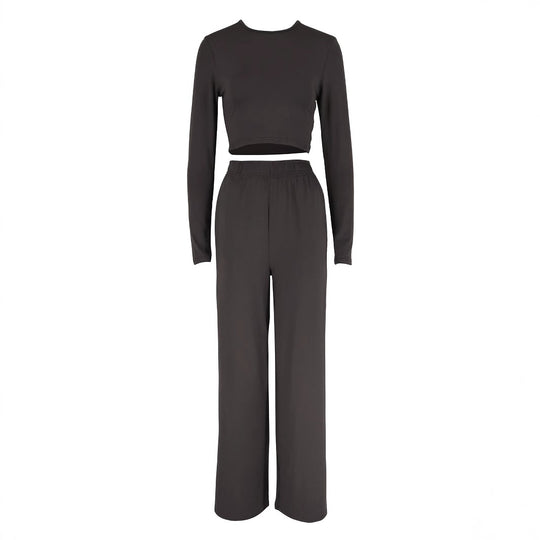 Damen Elegantes Zweiteiliges Set mit cropped Oberteil und weiten Hosen R&B