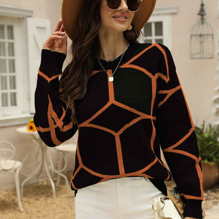 Damen strukturiertes Pullover mit geometrischem Muster und lässigem Schnitt R&B