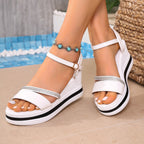 Damen modische Wedge-Sandalen mit Diamant-Akzenten und verstellbarem Riemen R&B