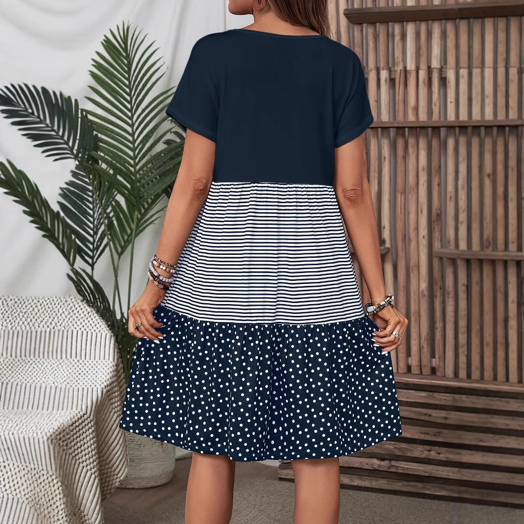 Damen Freizeitkleid mit modernem Streifen- und Punkte-Mix R&B