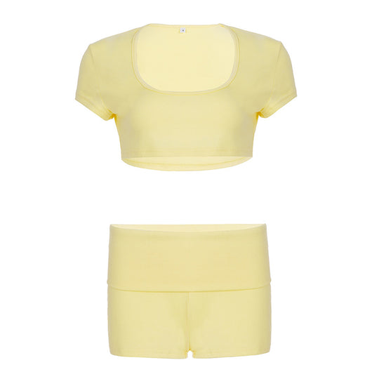 Damen Sportliches Crop-Top und Hohe Taille Shorts Set R&B