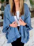 Damen lässiger Jeans-Cape mit voluminösen Rüschendetails R&B