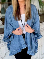 Damen lässiger Jeans-Cape mit voluminösen Rüschendetails R&B
