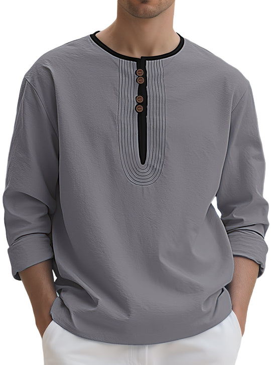 Herren Langarmshirt mit stylischem Knopfdesign R&B