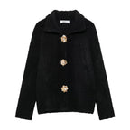 Damen Kuschelige Fluffy-Jacke mit dekorativen Knöpfen R&B